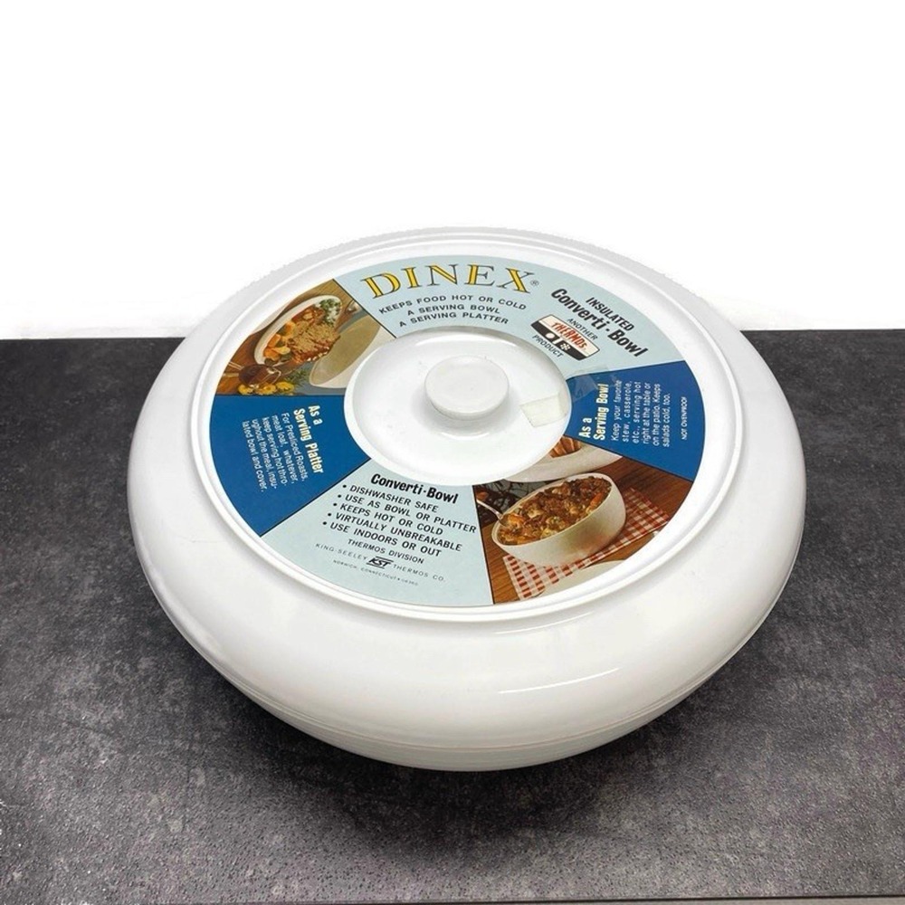 Vintage Thermos DINEX Insulated Converti-Bowl Serving Bowl Platter‎ Cover NOS
